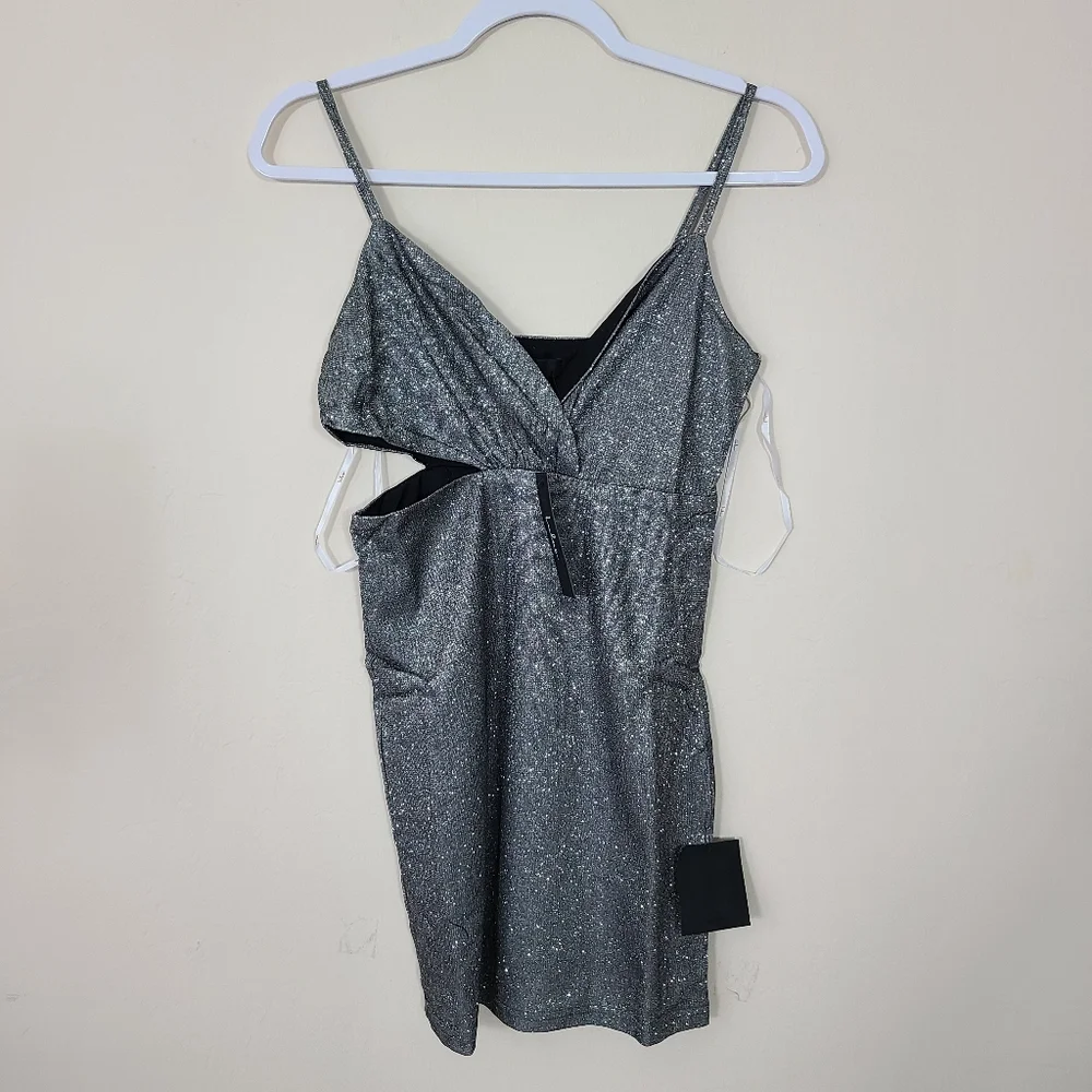 Lulus Forever A Diva Shiny Silver Metallic Lurex Cutout Mini Dress Womens Size S